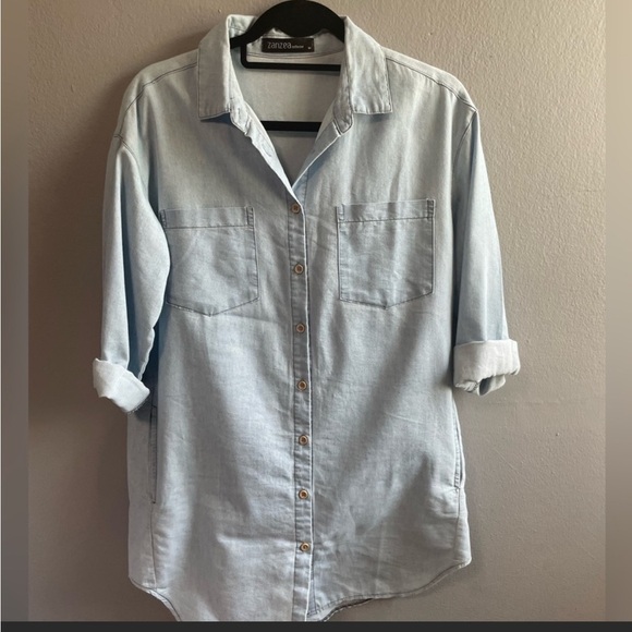 Zanzea long sleeves button down chambray shirt dress/tunic. Size medium. - Picture 1 of 5